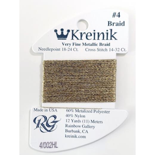 Kreinik Very Fine Braid #4 002HL – Gold High Lustre