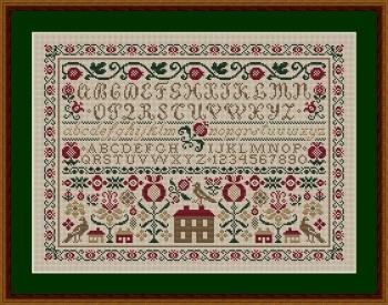 Stickvorlage Happiness Is Heartmade - Pomegranate Alphabet Sampler