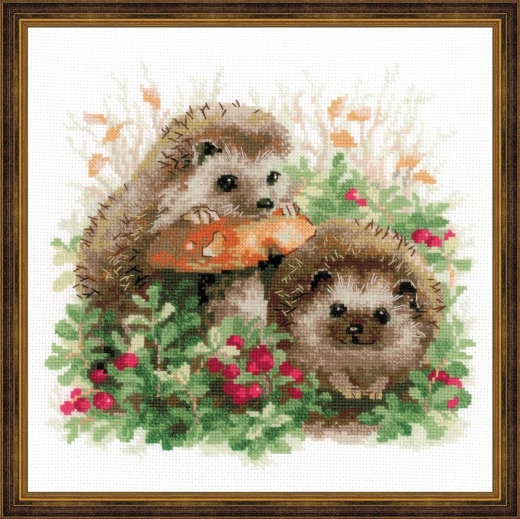 Riolis - Stickbild Hedgehogs in Lingonberries