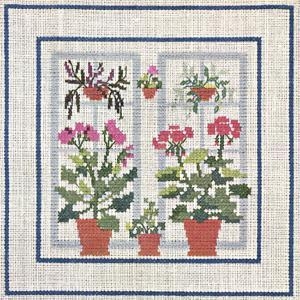 Fremme - Fenster mit Geranien (Stickpackung)
