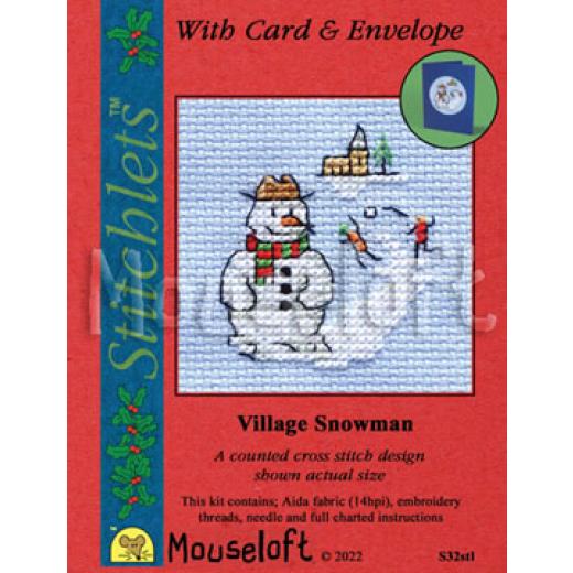Stickpackung Mouseloft - Village Snowman mit Passepartoutkarte