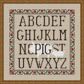 Stickvorlage Happiness Is Heartmade - LMNO Pig - Piggie Alphabet