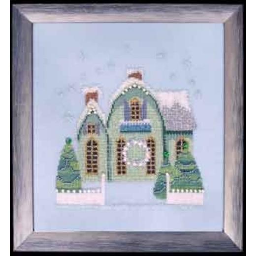 Stickvorlage Nora Corbett - Little Snowy Green Cottage (Snow Globe Village Series)