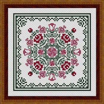 Stickvorlage Happiness Is Heartmade - June Hearts Square With Red Roses