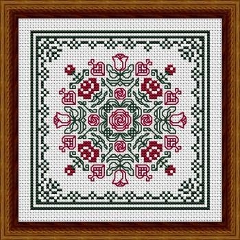 Stickvorlage Happiness Is Heartmade - June Hearts Square With Red Roses