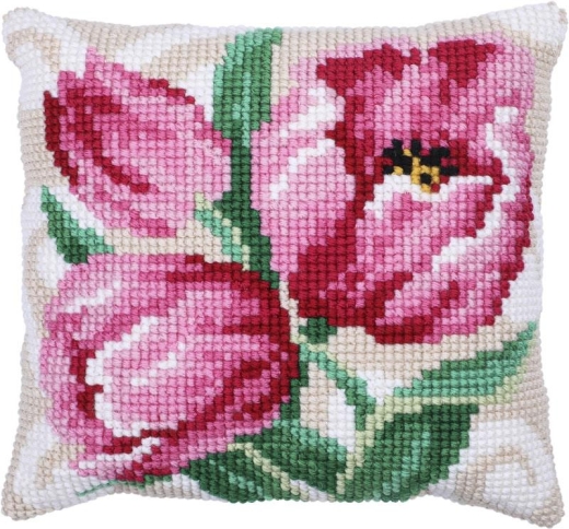 Stickpackung Needleart World - Kreuzstichkissen Pink Tulips