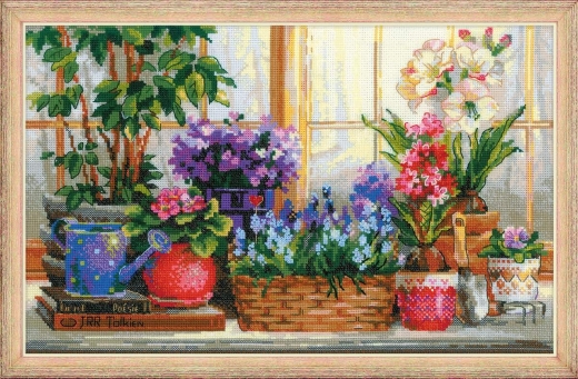 Riolis Stickpackung - Windowsill with Flowers
