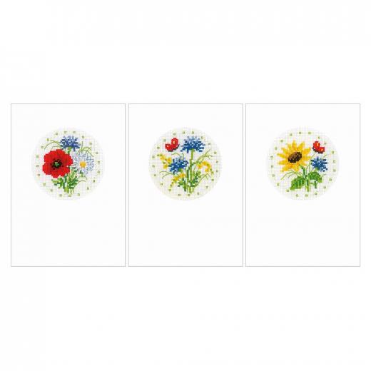 Vervaco Stickpackung - Passepartoutkarten Feldblumen 3er-Set