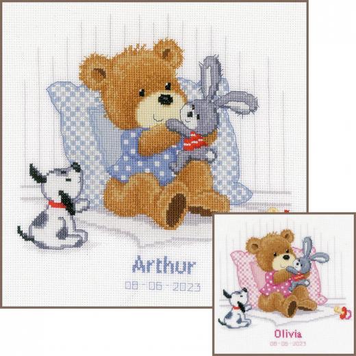 Vervaco Verachtert - Geburtsbild Teddy, Hase und Hund