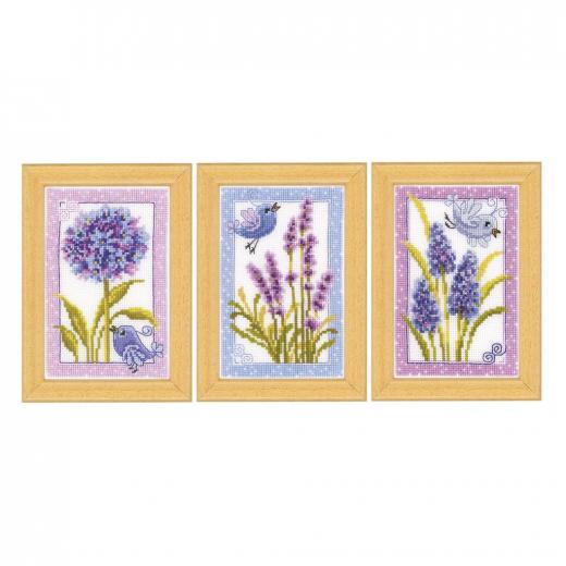Vervaco Verachtert - Stickbilder Miniaturen Vögel mit Blumen 3er-Set