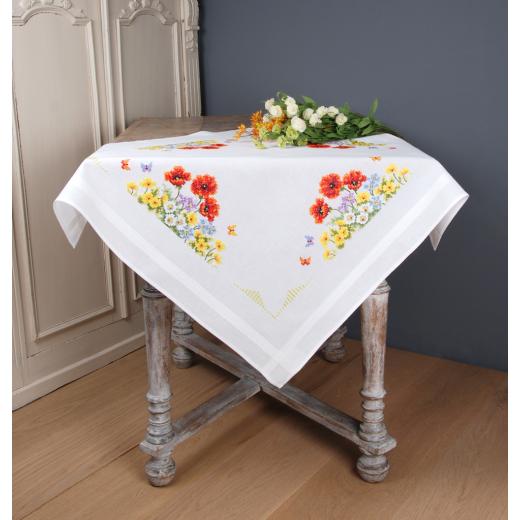 Vervaco Stickpackung - Tischdecke Frühlingsblumen bedruckt