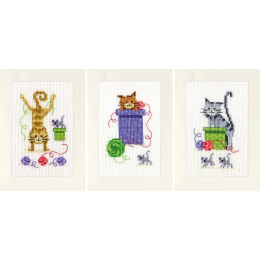 Vervaco Stickpackung - Passepartoutkarten Katzen 3er-Set
