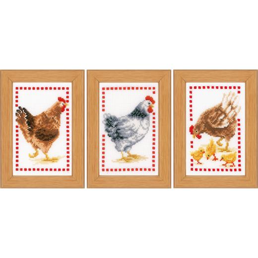 Vervaco Verachtert - Stickbilder Miniaturen Hühner 3er-Set