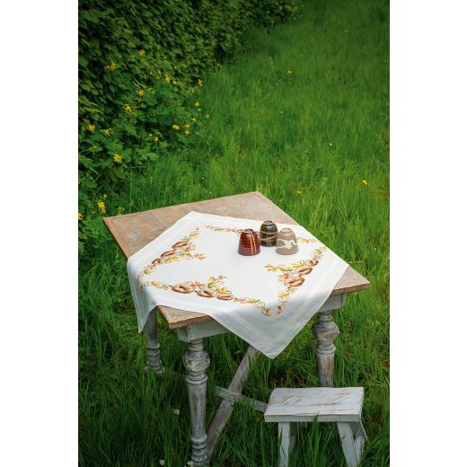 Vervaco Stickpackung - Tischdecke Igel mit Herbstblättern bedruckt