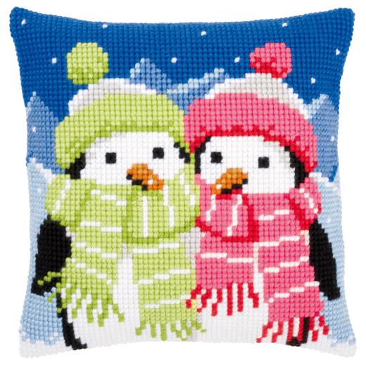 Pinguine mit Schal - Kreuzstichkissen Vervaco Verachtert (Stickkissen)
