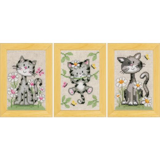 Vervaco Verachtert - Stickbilder Miniaturen Katzen 3er-Set
