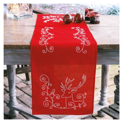 Läufer Elch & Vogel bedruckt - Vervaco Verachtert (Stickpackung)