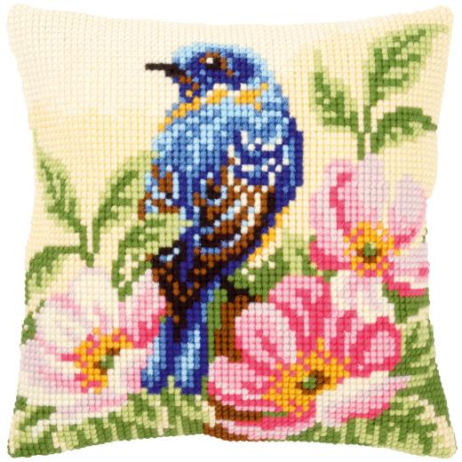 Vervaco Verachtert - Kreuzstichkissen Vogel im Rosenbusch