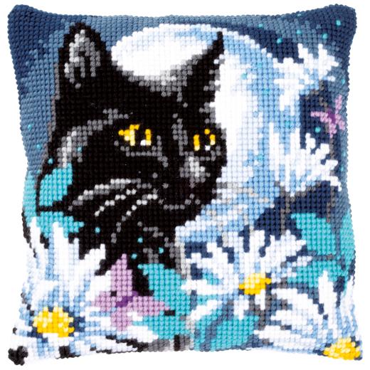 Katze in der Nacht - Kreuzstichkissen Vervaco Verachtert (Stickkissen)