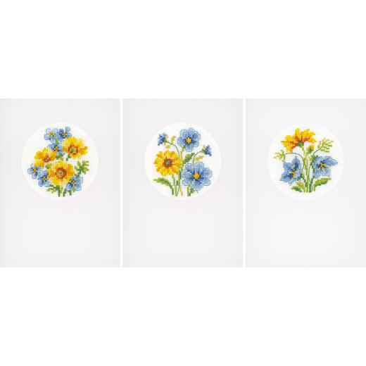 Vervaco Stickpackung - Passepartoutkarten Blumen 3er-Set