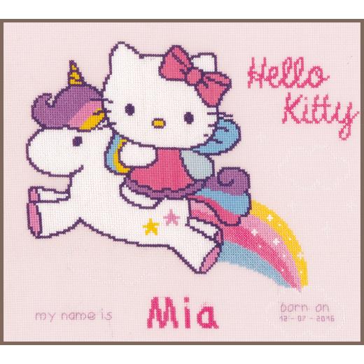 Vervaco Stickpackung - Geburtsbild Hello Kitty mit Einhorn