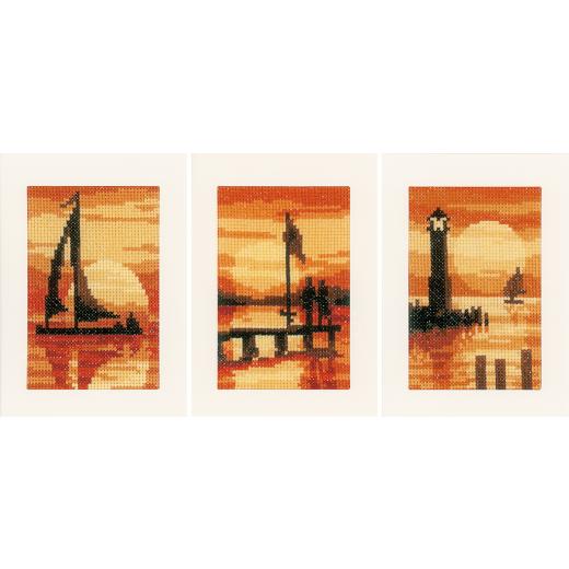 Vervaco Verachtert - Passepartoutkarten Sonnenuntergang 3er-Set