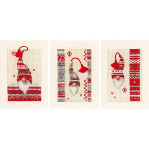 Vervaco Stickpackung - Passepartoutkarten Weihnachtswichtel 3er-Set