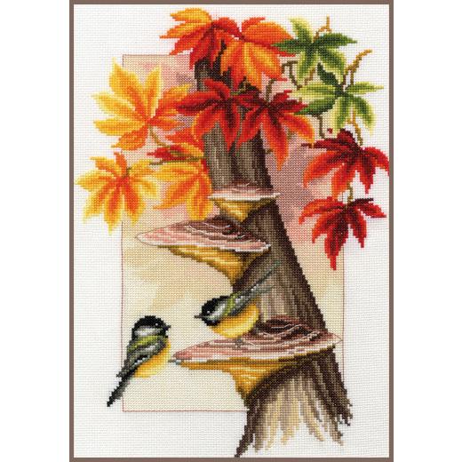 Vervaco Verachtert - Stickbild Meisen im Herbstlaub