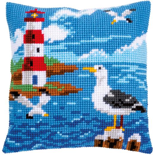 Vervaco Verachtert - Kreuzstichkissen Leuchtturm & Möwen