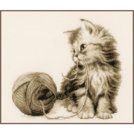 Vervaco Verachtert - Stickbild Katze mit Wollknäuel