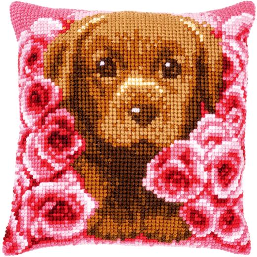 Vervaco Verachtert - Kreuzstichkissen Hund zwischen den Rosen