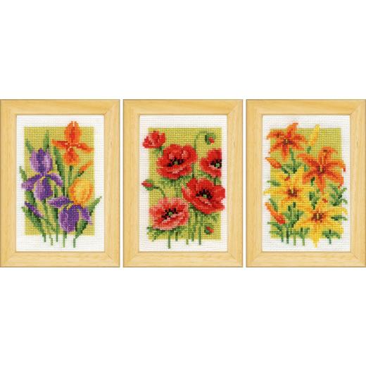 Vervaco Stickpackung - Miniaturen Sommerblumen 3er-Set