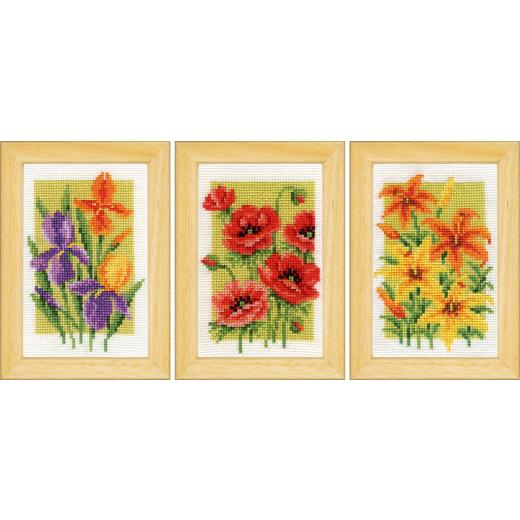 Vervaco Verachtert - Stickbilder Miniaturen Sommerblumen 3er-Set