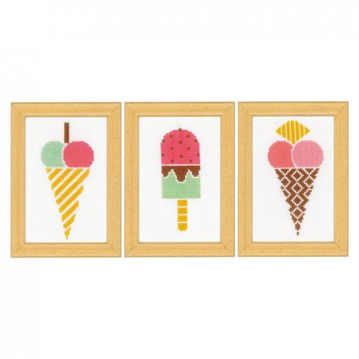 Vervaco Verachtert - Stickbilder Miniaturen Eis am Stiel 3er-Set