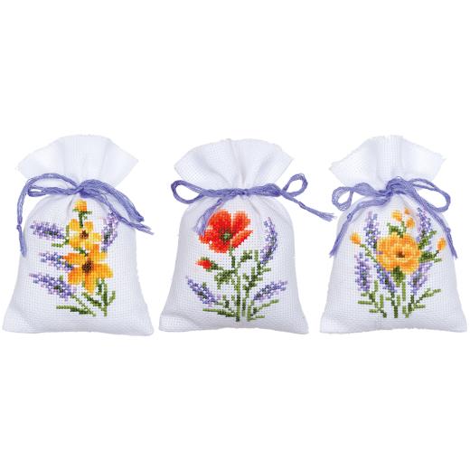 Vervaco Stickpackung - Geschenksäckchen Blumen 3er-Set
