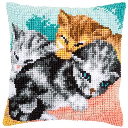 Schmusende Katzen - Kreuzstichkissen Vervaco Verachtert (Stickkissen)
