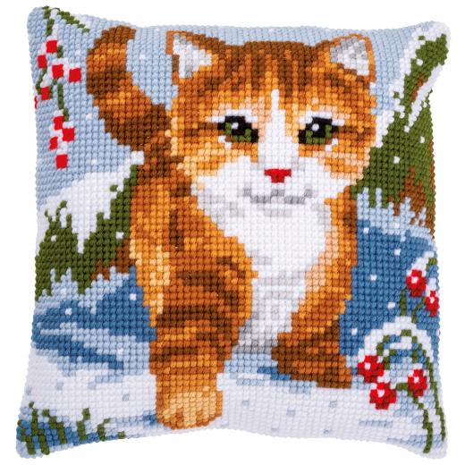 Vervaco Verachtert - Kreuzstichkissen Katze im Schnee