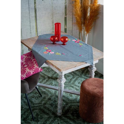 Vervaco Verachtert - Tischdecke bedruckt Bunte Blumen (Stickpackung)