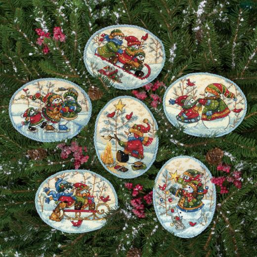 Stickpackung Dimensions - Snowmen Ornaments 6er-Set