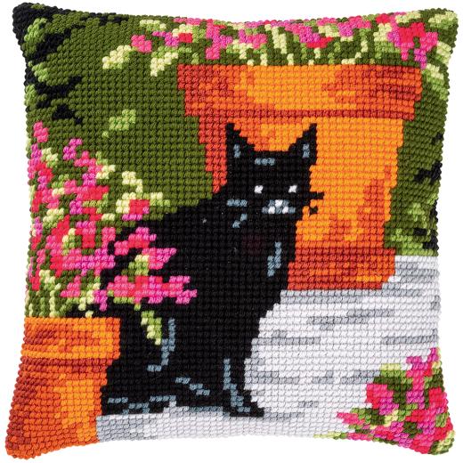 Vervaco Verachtert - Kreuzstichkissen Katze in den Blumen