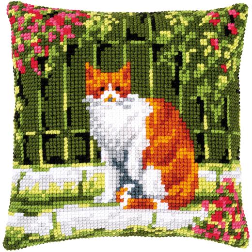 Vervaco Verachtert - Kreuzstichkissen Katze in den Blumen