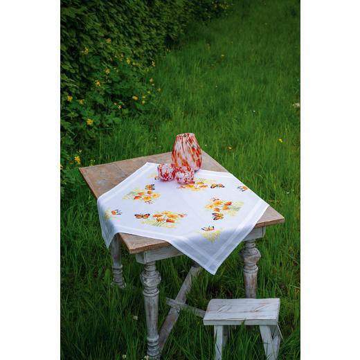 Vervaco Stickpackung - Tischdecke Blumen & Schmetterlinge bedruckt