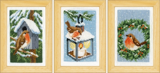 Vervaco Verachtert - Stickbilder Miniaturen Rotkehlchen 3er-Set