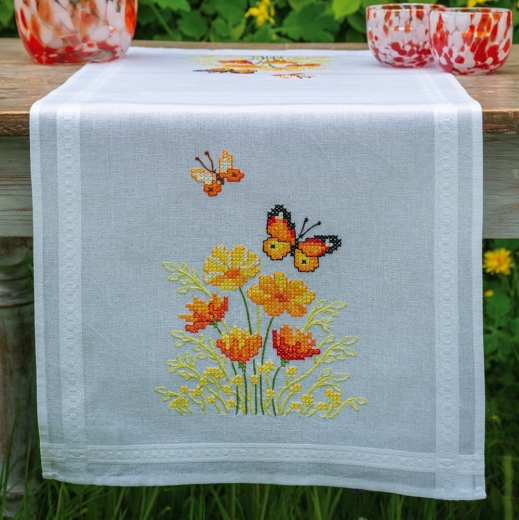 Vervaco Verachtert - Läufer Blumen & Schmetterlinge bedruckt