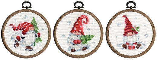 Vervaco Verachtert - Stickbilder Miniaturen Weihnachtswichtel 3er-Set mit Stickringen