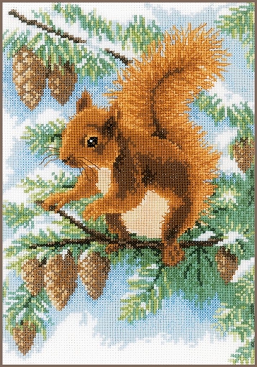 Vervaco Verachtert - Stickbild Eichhörnchen in der Kiefer