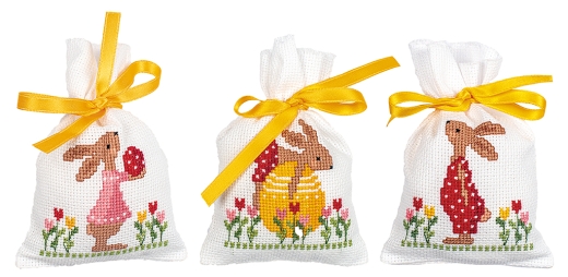 Vervaco Stickpackung - Geschenksäckchen Osterhasen 3er-Set