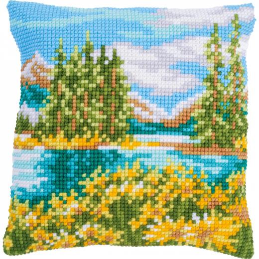 Kreuzstichkissen Berglandschaft mit See - Vervaco Verachtert