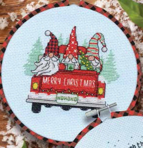 Stickpackung Dimensions - Red Truck Gnomes mit Stickring