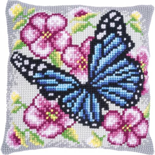 Vervaco Verachtert - Kreuzstichkissen Schmetterling mit Blumen